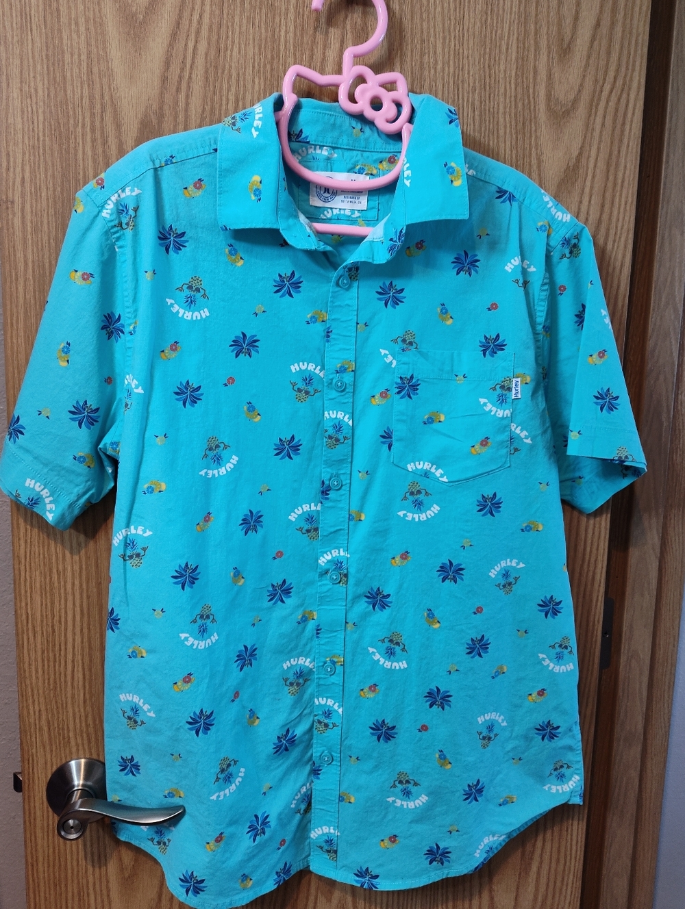 Hurley Teal Short-Sleeve Tropical Button-Down Shirt